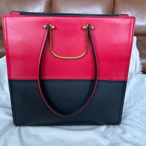 Alexander McQueen The Tall Story Tote Red Black Calfskin Leather Tote